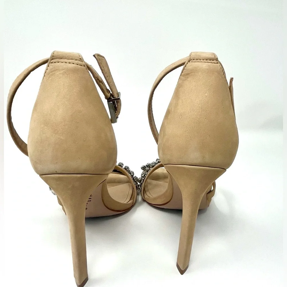 SCHUTZ Linsey Crystal-Embellished Nubuck Women's Open-Toe Heel Size 8.5 Like New - Picture 6 of 14